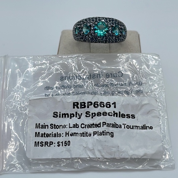 Bomb Party Ring SIMPLY SPEECHLESS RBP6661 Paraiba Tourmaline/Hematite plating - Picture 3 of 3